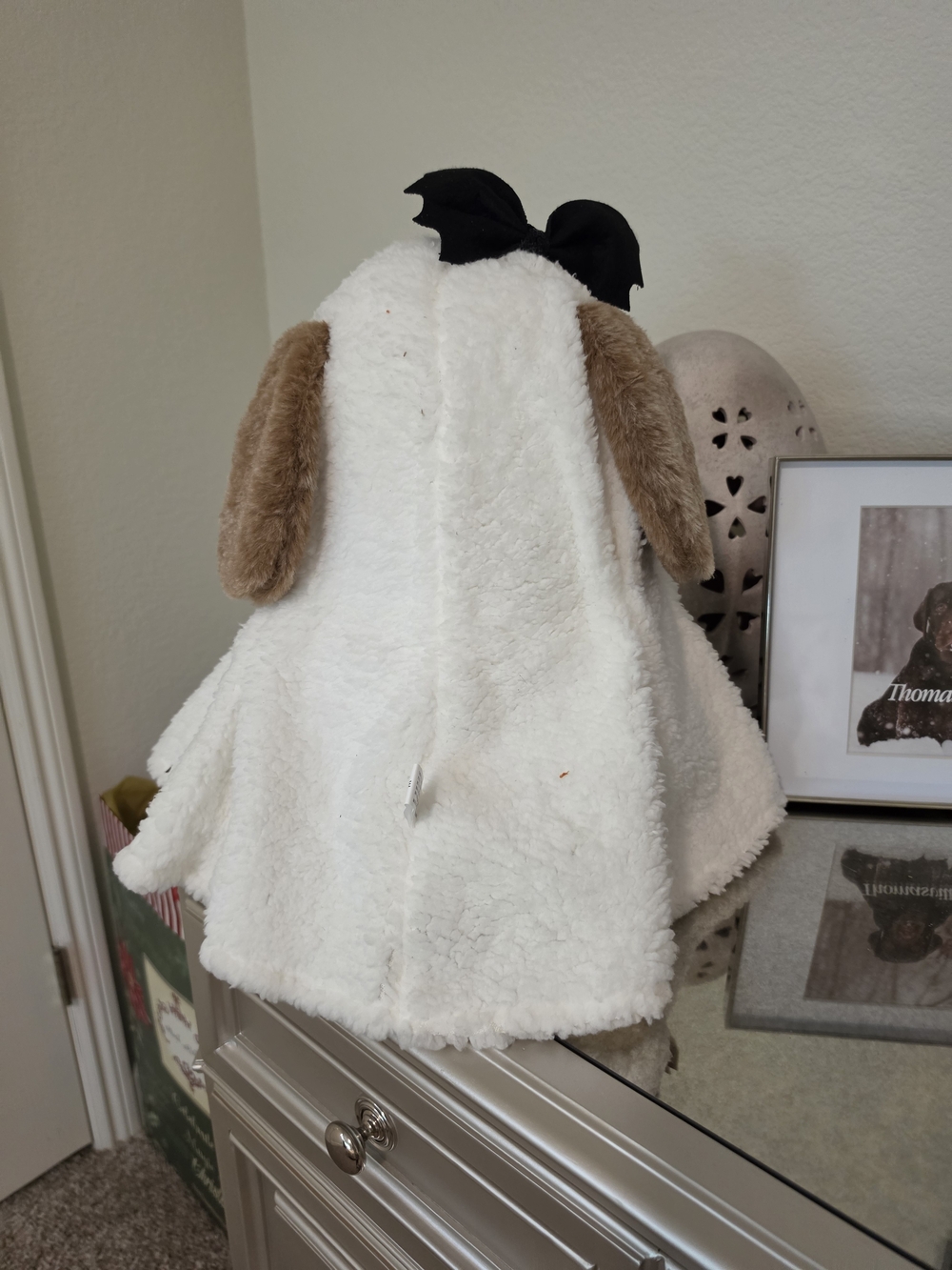 Stuffed White Plush Ghost Dog Costume with Orange Pumpkin Bag - Picture 3 of 3